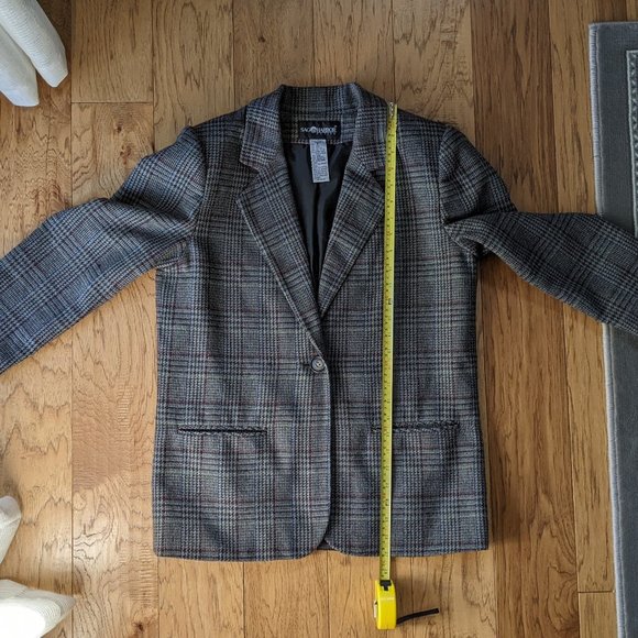 Sag Harbor Petite Wool Oversized Blazer Gray Plaid Tartan Vintage 6 Small 6P 0 - Picture 9 of 16